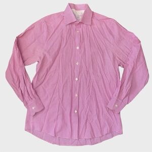 Charles Tyrwhitt Men's Shirt Medium Red Gingham Slim Fit Cotton Button Up Preppy